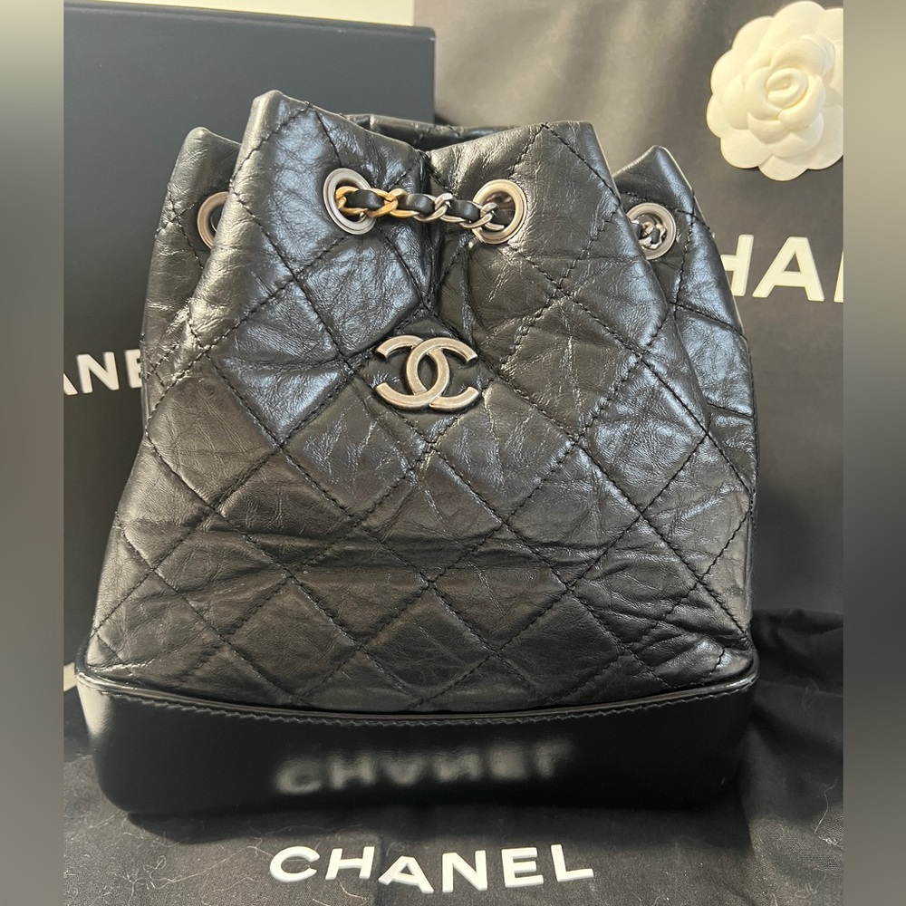 CHANEL Aged Calfskin Quilted Small Gabrielle Backpack Black